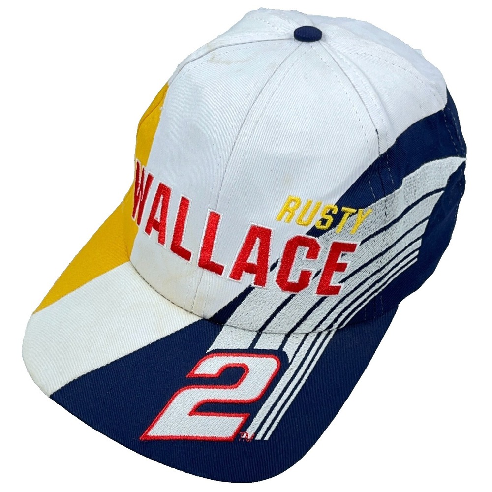 Vintage Rusty Wallace Hat Cap Snapback Nascar Racing Colorblock 90s Y2K Big Logo